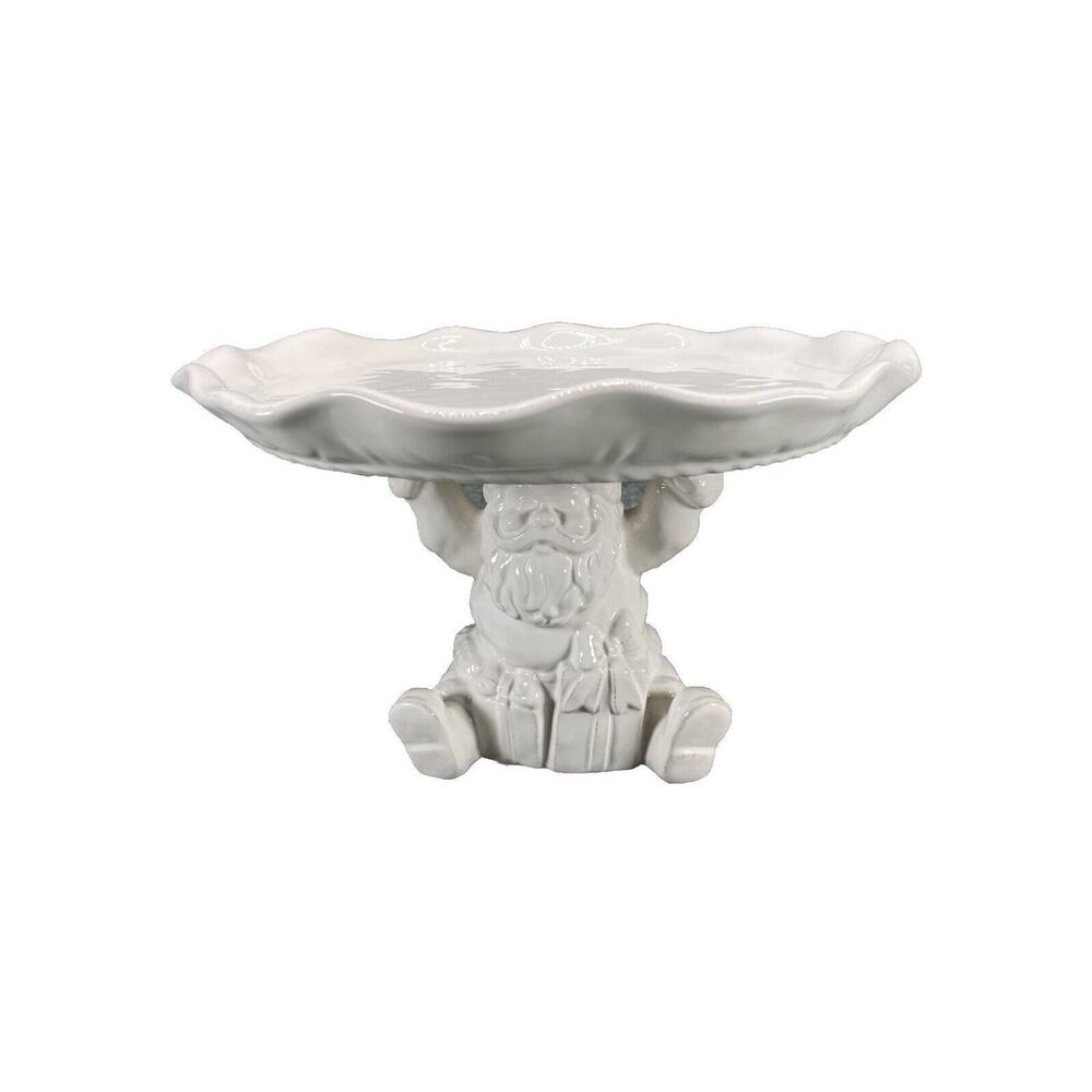 Pier 1 Imports White Santa Pedestal Cake Stand Pastry Cookie Tray Christmas HTF